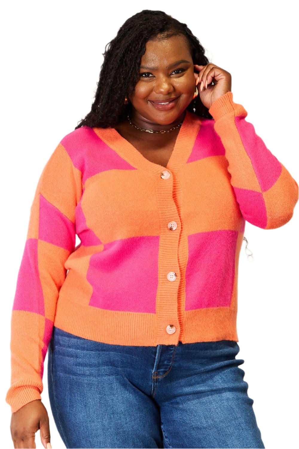 Woven right checkered cardigan - Love Salve
